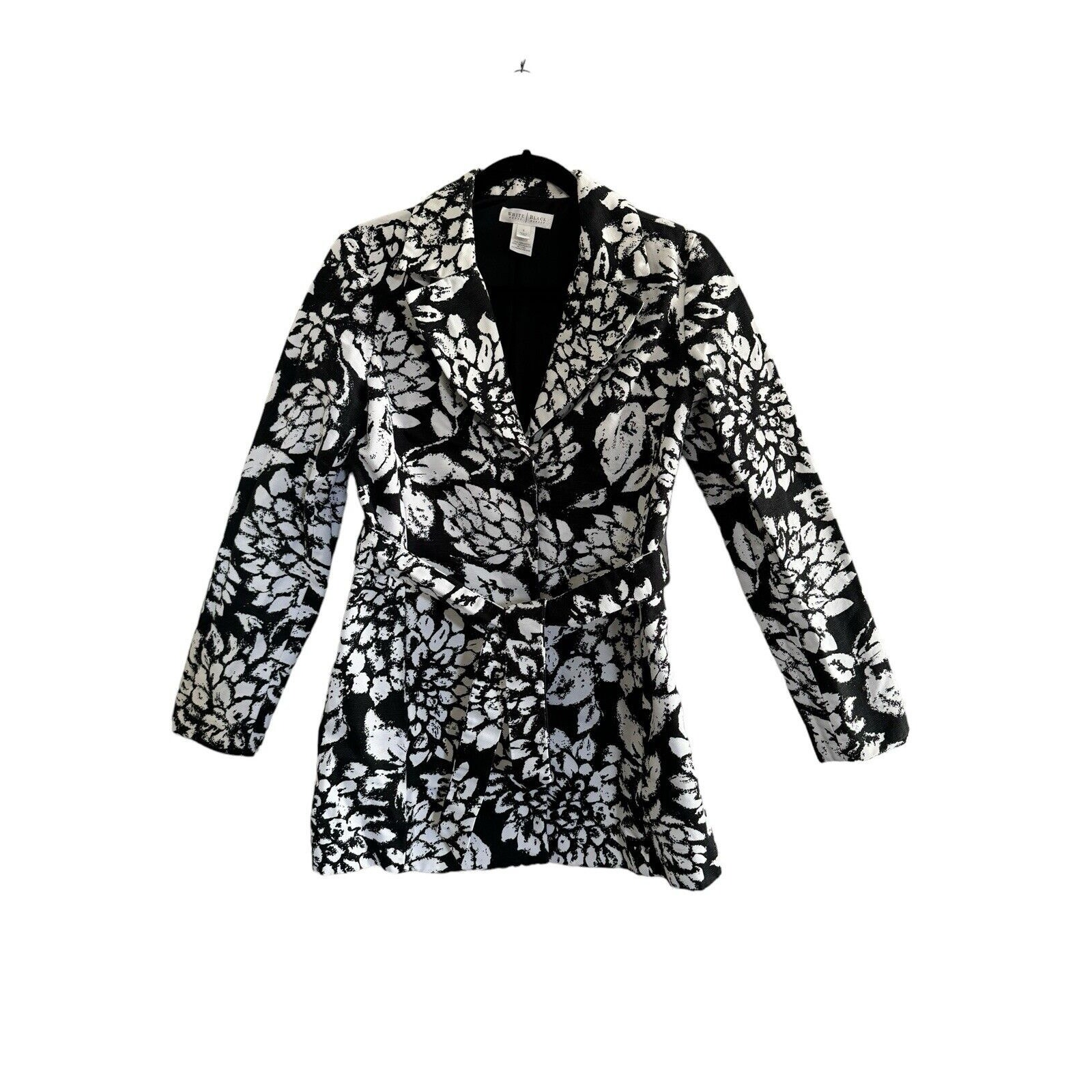 White House Black Market Small *Read* Floral Jacket Belt Pockets Snap #7092
